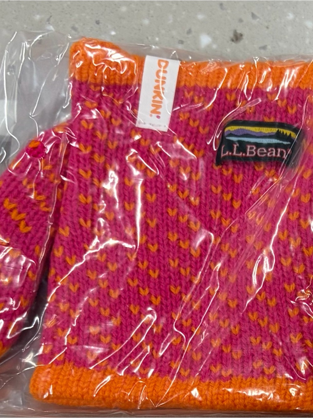 L.L. Bean Kids Pink and Orange Patterned Knit Mittens